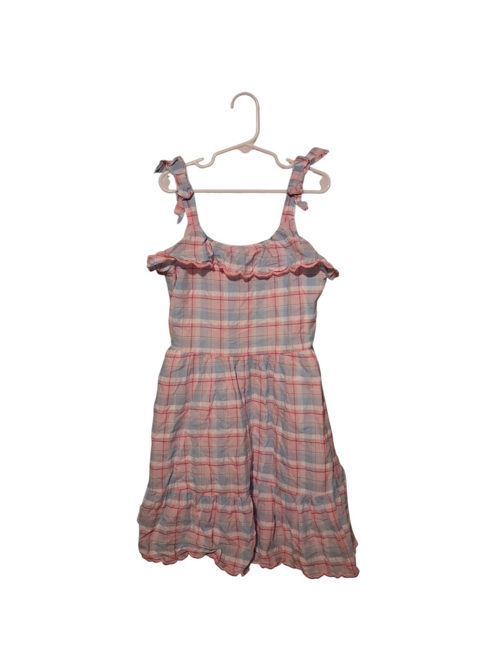Janie And Jack Dress Girls Size 10 Pink Plaid Ruffle Preppy Lined Sleeveless